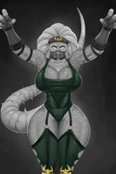 2d big_breasts big_thighs claws grey_skin khameleon lizard lizard_girl lizard_humanoid lizard_tail mortal_kombat muscular muscular_female ninja palemaster reptile reptile_humanoid saurian_(mortal_kombat) scales scalie scalie_humanoid scalie_only tail thick_tail thick_thighs thighs tight_clothing victory_pose white_eyes white_hair