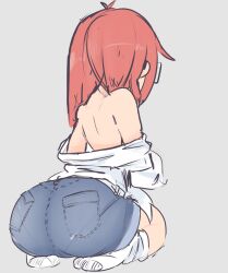 1girls alternate_version_available ass ass_focus back back_view big_ass blue_shorts dat_ass feet female female_only glasses huge_ass kobayashi legs miss_kobayashi's_dragon_maid pantylines red_hair shirt shorts socks solo solo_female thighs twonuki white_shirt