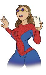 breasts cosplay dep female female_focus female_only it_is_wednesday_my_dudes_(meme) jimmyhere jimmyhere_(copyright) marvel meme phone spider-man_(cosplay) spider-man_(series)