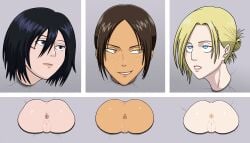 3girls annie_leonhardt ass asshole attack_on_titan butt dat_ass edit female female_only glory_hole glory_wall imminent_anal imminent_sex malango mikasa_ackerman multiple_girls pussy reverse_gloryhole savalkas shingeki_no_kyojin small_ass stuck_in_wall through_wall trapped ymir_(shingeki_no_kyojin)