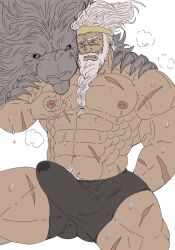 abs bara beast_regent_serosh big_penis boner bulge bulge_through_clothing elden_ring erection erection_under_clothes fromsoftware godfrey_first_elden_lord liuoie2 male male_only muscular_male topless topless_male