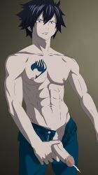 1boy cum fairy_tail gay gray_fullbuster male_only masturbation pants_open retracted_foreskin sexyanimes tattoo topless uncut