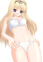 bow bow_bra bow_panties bra frilled_bra frilled_panties frills kusugawa_sasara lingerie niwatori_kokezou panties solo to_heart_(series) to_heart_2 underwear underwear_only white_panties