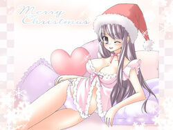 ;p babydoll bow bow_panties chemise christmas lying mika_mikan on_side original panties thigh_gap thighs tongue underwear white_panties wink