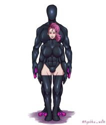 agnikka_sato black_sclera brainwashing clothing drone fit_female futanari hypnosis large_ass large_breasts latex latex_suit mind_control muscles nipple_bulge null_bulge one-piece_swimsuit pink_hair rubber_clothing rubber_suit skin_tight smile smiling