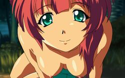 1girls animated bouncing_breasts breasts female game_cg green green_(game) green_eyes hanging_breasts medium_breasts mizuno_makoto mizuno_makoto_(green) naked_towel nipples red_hair smile solo towel wardrobe_malfunction