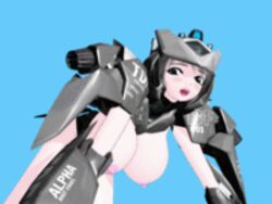 3d animated bouncing_breasts breasts grey_hair hanging_breasts huge_breasts large_breasts lowres mecha_musume nipples source_request