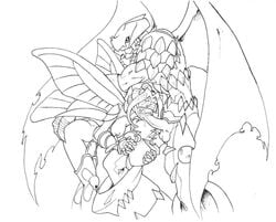 2_wings 4_wings ass boots breasts butterfly_wings claws cum cum_in_mouth cum_on_hair cumdrip digimon digimon_(species) digimon_frontier dynasmon facial fairimon fairy fairy_wings fairymon fellatio gloves godofchaos horns kazemon monochrome nipples oral penis royal_knights thigh_boots thighhighs uncensored visor wings