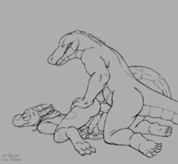 3_toes 5_toes alligator anal anal_sex animated anthro anus ass claws crocodilian dragon duo erection from_behind_position greyscale klongi male monochrome penetration penis reptile scalie sex toe_claws toes yaoi