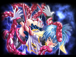 blue_hair galaxy_angel mint_blancmanche rape solo tentacle thighhighs