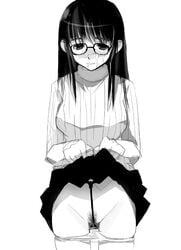 artist_request bondage crotch_rope cum drip dripping facial female glasses monochrome original panties panty_pull pussy skirt skirt_lift smile standing takashima thigh_gap uncensored underwear