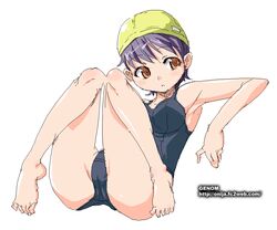 armpits feet genom grey_hair oekaki one-piece_swimsuit onija_taro onija_tarou orange_eyes school_swimsuit short_hair solo swimsuit toes