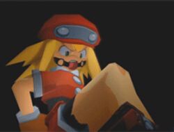 animated ball_gag blonde_hair bondage box crate edit gag green_eyes in_box in_container mega_man mega_man_legends rockman_dash roll_caskett struggle struggling third-party_edit