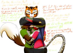 1girls 2boys anthro atomic_wedgie bound bound_together canine english_text feline fox furry furry_only gay kung_fu_panda leopard master_tigress original_character text the_killer_wc tiger tkwc_(character) wedgie