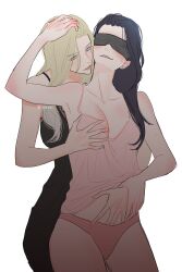 2girls blindfold blindfolded clothing elden_ring female female_only fromsoftware groping_from_behind queen_marika_the_eternal rennala_queen_of_the_full_moon ssozei undressing yuri