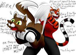 1boy 1girls anthro anthro_only ass brown_fur canine commission crossdressing english_text exposed exposed_ass feline female fox furry furry_only kung_fu_panda maid maid_headdress maid_uniform male master_tigress text the_killer_wc tiger tkwc_(character) wedgie white_background