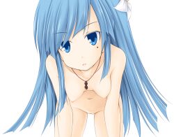 1girls blue_eyes blue_hair breasts completely_nude female female_focus female_only flower hair_flower hair_ornament highres long_hair looking_at_viewer mages. mole mole_under_eye navel neptunia_(series) nipples nude pussy simple_background small_breasts solo tapioka_(coconuts) white_background