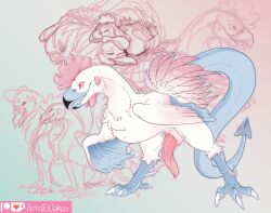 2022 avian beak bird blue_body chicken claws cockatrice conditional_dnp european_mythology feathers galliform gallus_(genus) genitals male mythological_avian mythology nakoo penis phasianid pink_body scalie spur tail white_body wings