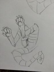 andromorph anthro cackling-beast crux cuntboy disembodied feet foot_focus humanoid_genitalia intersex legs_up meth_(cackling-beast) monochrome prehensile_tail solo solo_focus traditional_media_(artwork)