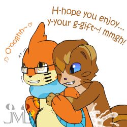 1:1 ambiguous_gender ambiguous_penetration birthday birthday_sex blue_eyes bodily_fluids brown_body brown_fur buizel cum duo dylan_the_buizel embrace excessive_cum eyewear fakémon fan_character fur genital_fluids glasses hug hugging_from_behind inflation inflation jonatanm lewxen luxro male male/ambiguous mammal marine nintendo orange_body orange_eyes orange_fur penetration pokémon_(species) pokemon semi-anthro sex video_games