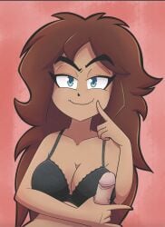big_breasts breasts female hand_on_penis handjob handjob_gesture inkuru male oc penis self_insert smiling_at_viewer smug_smile tan_skin