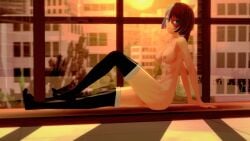 female_todoroki my_hero_academia naked_stockings naked_thighhighs posing rule_63 shouto_todoroki sitting sunset