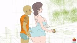 animacomics ass ass_grab ass_shake ass_up big_breasts big_butt butt_crack butt_grab creating_art elizabeth_(rune_adventure) kitchen male mature_female mature_woman milf monoo_(rune_adventure) orange_shirt pervert purple_hair rune_adventure sideboob slap thick thick_ass thick_thighs underwear