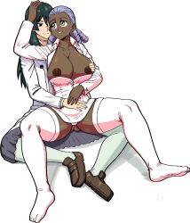 1boy 1girls crossover crossover_pairing crossover_shipping cute dark-skinned_female dark_skin gutsbro14 hoop_earrings hououmaru_rei kill_la_kill large_breasts shimoneta_to_iu_gainen_ga_sonzai_shinai_taikutsu_na_sekai stockings tsukimigusa_oboro