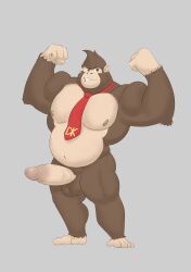 anthro balls bara big_balls big_penis boner donkey_kong donkey_kong_(series) donkey_kong_country erection flexing furry gay gorilla korakiart male male_only muscles muscular necktie nintendo nude penis solo solo_male unrealrui