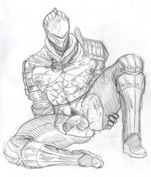 1boy abs armor balls ballsack bare_chest big_pecs dark_souls erection fromsoftware full-face_helmet functionally_nude hamfoot1 helmet human knight male male_nipples male_only male_pubic_hair monochrome muscles muscular_male oscar_of_astora pecs penis penis_out perineum retracted_foreskin scars scrotum sitting sketch spread_legs testicles traditional_media_(artwork) uncensored veiny_penis