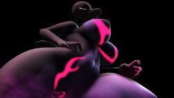 anthro argistartist dominant dominant_female female genitals glowing glowing_genitalia glowing_markings markings nintendo pokemon pokemon_(species) salazzle scalie solo