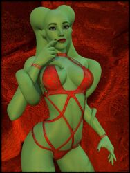 1girls alien_girl ethakar green_skin large_breasts lingerie original_character red_lingerie star_wars twi'lek