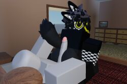 2boys 3d 7n7o anthro anthro_on_human ass bed bedroom buttjob fluffy_tail furry gay genitals hybrid male male/male male_only penis penis_between_ass protofuwa protogen roblox robloxian self_upload tagme