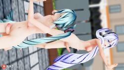 2futas 3d areolae balls blue_hair breasts duo erection futa_only futanari hatsune_miku human light-skinned_futanari light_skin mmdlepus nipples nude penis self_upload snow_miku vocaloid