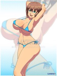 ai-chan_(tawawa) armpits bikini brown_hair getsuyoubi_no_tawawa green_eyes huge_breasts layerth posing short_hair voluptuous watermark