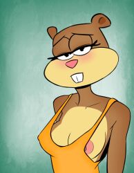 anthro areola_slip areolae breasts buckteeth cleavage clothed clothing f2020 female female_only furry half-closed_eyes half-length_portrait krimreaper looking_at_viewer mammal narrowed_eyes nickelodeon nipple_slip portrait recolor rodent sandy_cheeks saran-rape sciurid shirt solo spongebob_squarepants straight_hair tank_top teeth topwear tree_squirrel yellow_tank_top