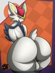 absurd_res anthro ass big_butt bottomless butt_focus cinderace clothed clothing coderenard hi_res humanoid lagomorph looking_at_viewer looking_back male male/male mammal nintendo nude pokémon_(species) pokemon presenting pseudo_clothing rear_view smile solo thick_thighs topless video_games wide_hips