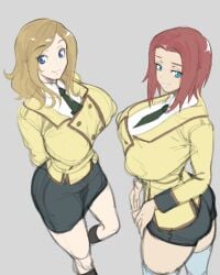 2girls big_breasts black_socks code_geass female kallen_stadtfeld knee_socks kneehighs kneesocks mardios milly_ashford school_uniform socks tagme thigh_socks thighhighs white_socks