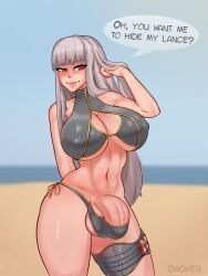 0w0wer 1futa 2022 balls bangs beach big_balls big_breasts big_penis bikini breasts bulge cleavage clothed clothing dialogue erection erection_under_clothes futa_only futanari grey_hair huge_breasts huge_cock human intersex large_breasts light-skinned_futanari light_skin long_hair mostly_nude penis red_eyes selvaria_bles solo solo_futa standing talking_to_viewer text thick_thighs valkyria_chronicles wide_hips