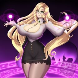 1girls alternate_hairstyle alternate_version_available big_breasts blonde_female blonde_hair bottomwear braid breasts cape cleavage clothing female female_only glasses glynda_goodwitch green_eyes hair huge_breasts large_breasts leggings lips long_hair looking_at_viewer mature mature_female mature_woman milf pantyhose rwby skirt solo solo_female teacher thick_thighs thighs topwear waifuholic