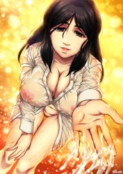 1girls 5_fingers areolae attack_on_titan big_breasts black_hair breasts brown_eyes cleavage female female_only female_pubic_hair long_hair looking_at_viewer moris nipples nipples_visible_through_clothing open_mouth pieck_finger pubic_hair pussy shingeki_no_kyojin solo solo_female thick_thighs wet wet_body wet_clothes wet_skin