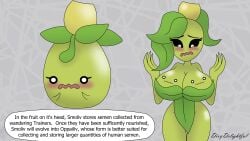 absurd_res anthro breasts dixydelightful duo elemental_creature elemental_humanoid female female/female flora_fauna hi_res humanoid nintendo plant plant_hair plant_humanoid pokémon_(species) pokemon pokemon_(species) pseudo_hair smile smoliv video_games