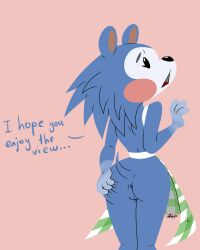 animal_crossing anthro anus apron_only ass from_behind hedgehog_humanoid joe_rodher looking_at_viewer looking_back mabel_able nintendo no_outlines pussy spread_ass year_request