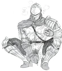 armor body_hair breath cuntboy cuntboy_only dark_souls fromsoftware full_body functionally_nude hamfoot1 helmet intersex knight monochrome oscar_of_astora pec_grasp pecs pubic_hair pussy_juice scars solo spread_legs squatting thighhighs uncensored vaginal_insertion vaginal_masturbation vaginal_penetration