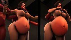 3d belly belly_inflation big_belly breasts female fempyro femscout femscout_(alt_design) holydazza inflated inflated_belly inflation nipples team_fortress_2