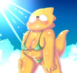 1girls 2d alphys aruput aruput_ut big_breasts blush breasts chubby cleavage female female_only glasses humanoid lizard_girl lizard_humanoid shiny shiny_skin solo swimming swimsuit tagme undertale undertale_(series) water wet
