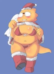 1girls 2d alphys aruput aruput_ut big_breasts bikini blush boots breasts christmas chubby female female_only glasses humanoid lizard lizard_girl lizard_humanoid santa_costume santa_hat solo string_bikini swimsuit tail undertale undertale_(series)