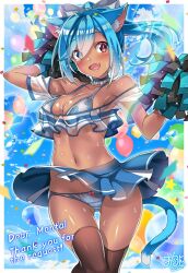 animal_ears animal_tail blue_hair color colored fang female macaroni_hourensou open_mouth panties pom_pom_(cheerleading) pom_poms skirt tail underwear