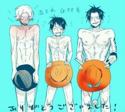 3boys black_hair blonde_hair blush hat male male_only monkey_d_luffy one_piece portgas_d_ace sabo_(one_piece)