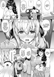 1boy 1futa areolae big_breasts big_penis breast_sucking breasts bulge clothed clothing comic dialogue english_text erection erection_under_clothes femboy fully_clothed futa_on_male futanari huge_cock human kasuga_mayu large_breasts light-skinned_futanari light-skinned_male light_skin male nipples partially_clothed penis_under_skirt precum_through_clothing puffy_areola skirt_bulge sucking_nipples tenting text topless translated trap